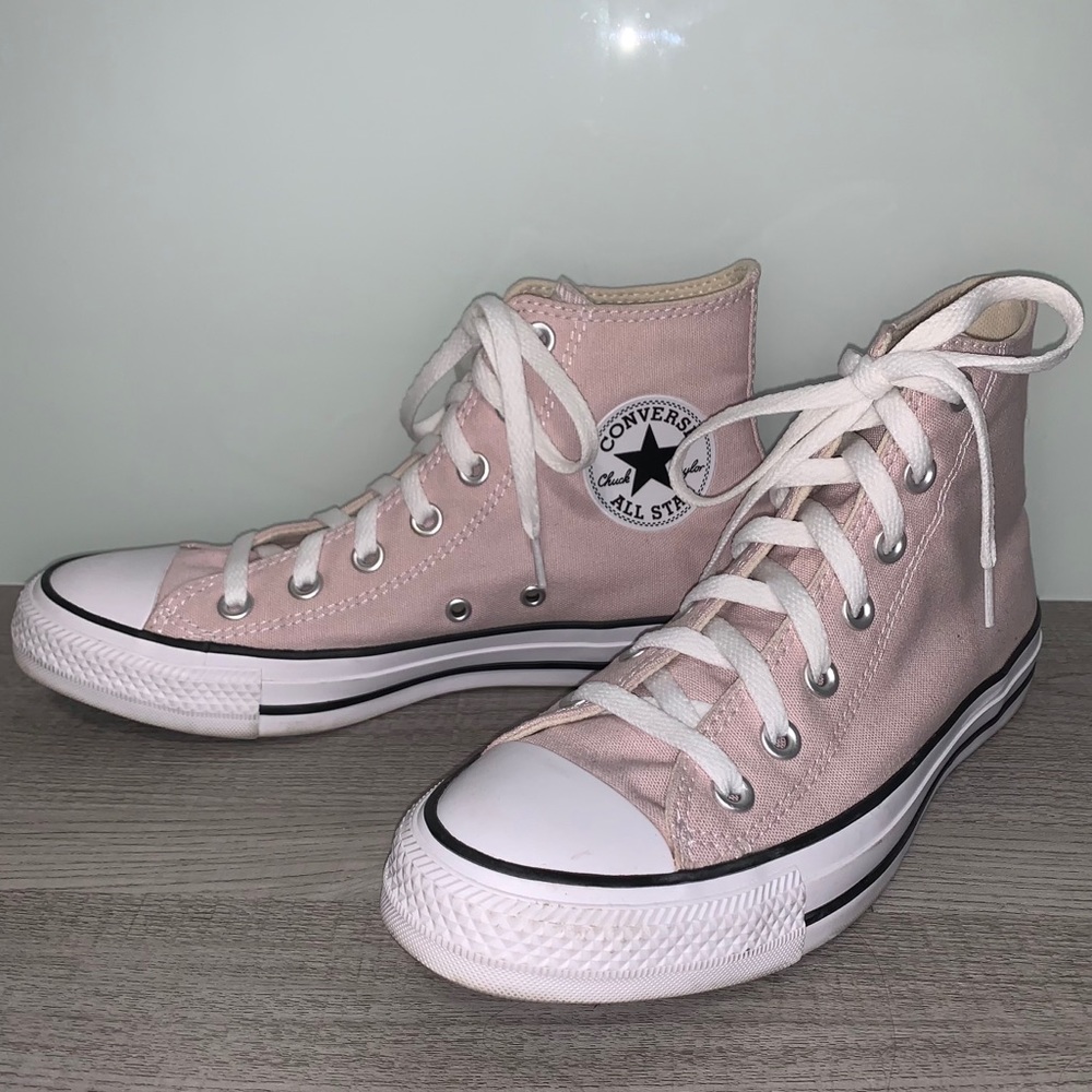 Pastel pink converse high tops